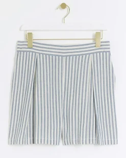 River Island linen blend stripe shorts Blue Sale