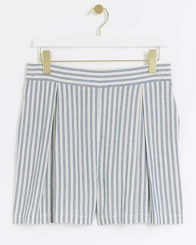 River Island linen blend stripe shorts Blue Sale