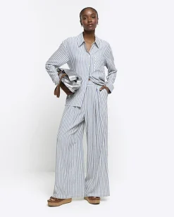 River Island linen blend stripe shirt Blue New