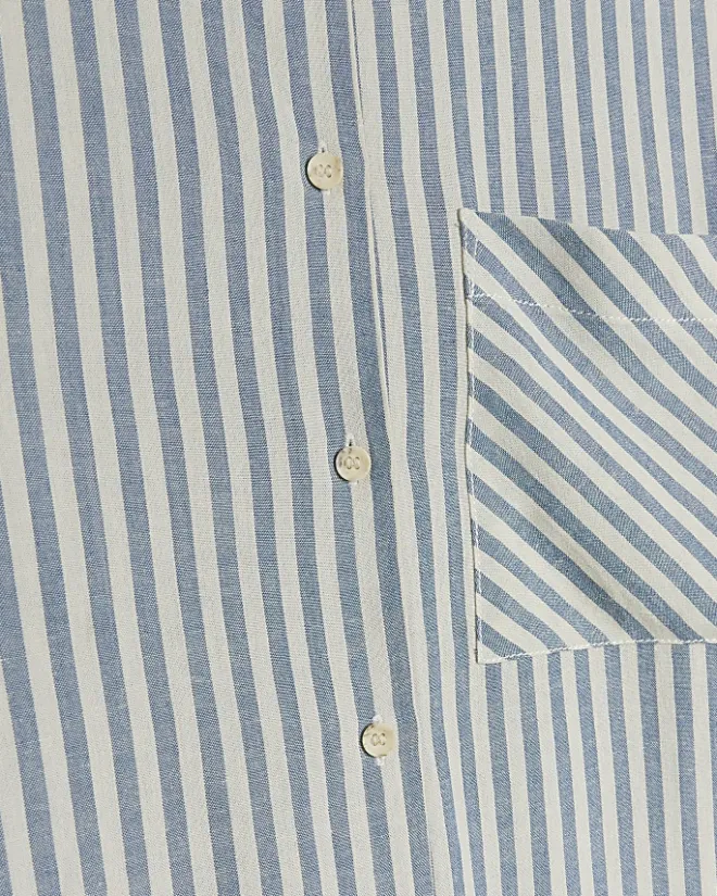 River Island linen blend stripe shirt Blue New