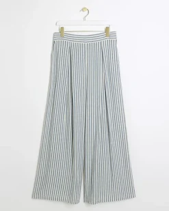 River Island linen blend stripe wide leg trousers Blue Sale