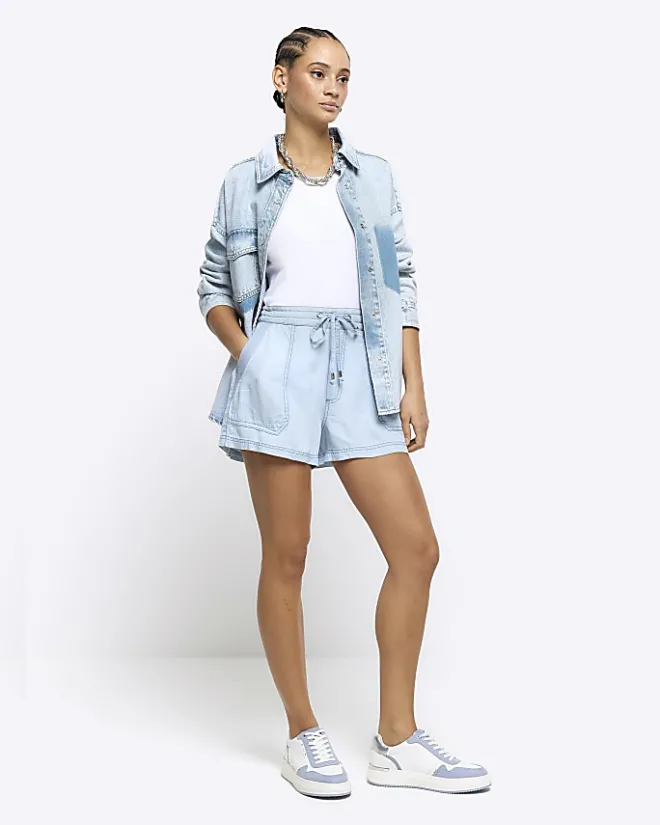 River Island lyocell drawstring shorts Blue Hot