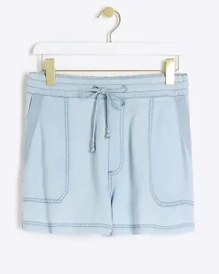 River Island lyocell drawstring shorts Blue Hot