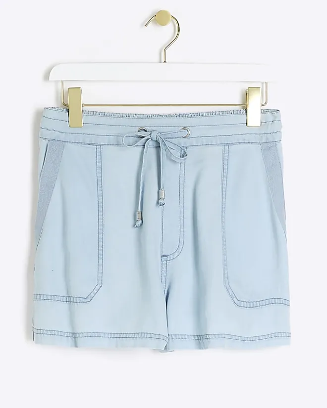 River Island lyocell drawstring shorts Blue Hot