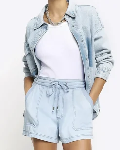 River Island lyocell drawstring shorts Blue Hot