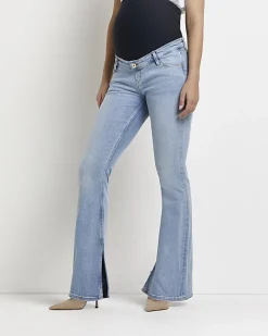 River Island maternity split hem flared jeans Blue Discount