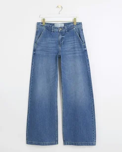 River Island mid rise baggy wide leg jeans Blue Online