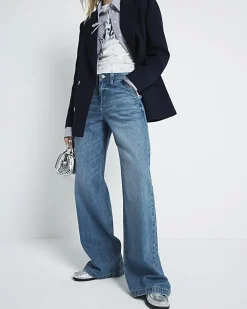 River Island mid rise baggy wide leg jeans Blue Online