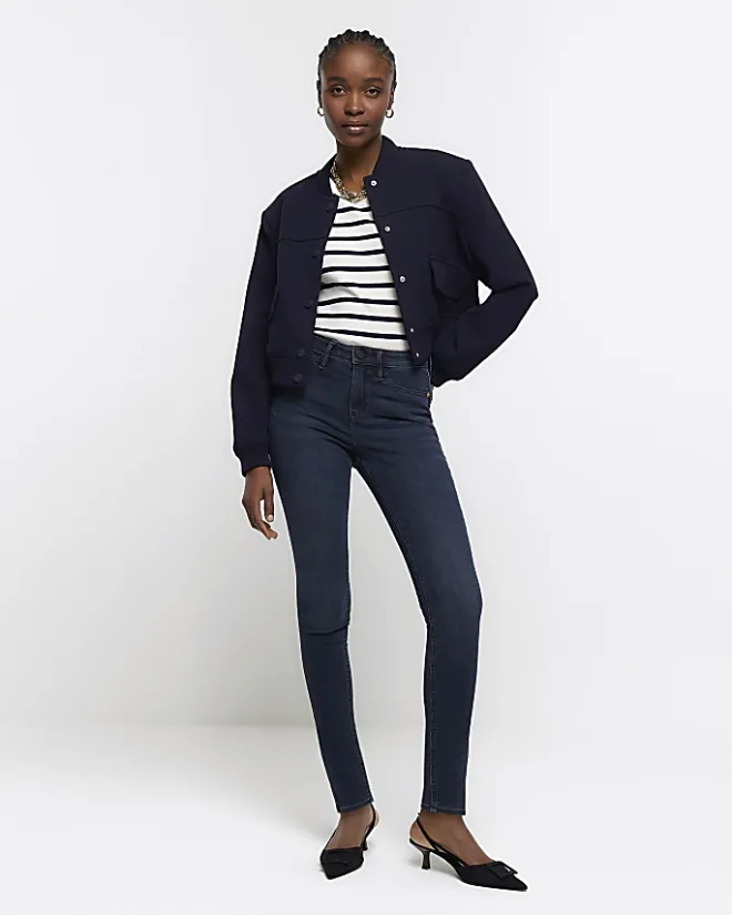 River Island mid rise bum sculpt skinny jeans Blue Clearance