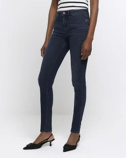 River Island mid rise bum sculpt skinny jeans Blue Clearance
