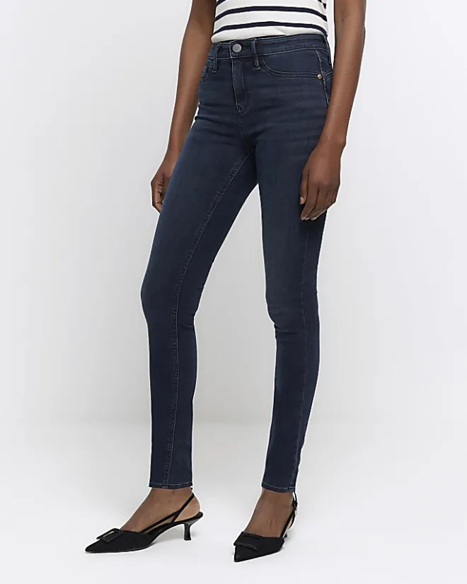 River Island mid rise bum sculpt skinny jeans Blue Clearance