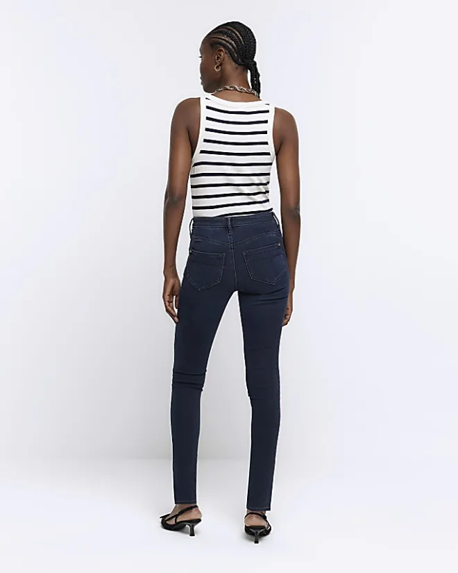 River Island mid rise bum sculpt skinny jeans Blue Clearance