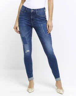 River Island mid rise bum sculpt patch skinny jeans Blue Best