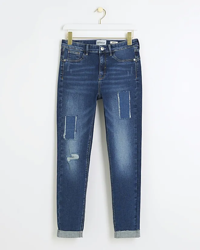 River Island mid rise bum sculpt patch skinny jeans Blue Best