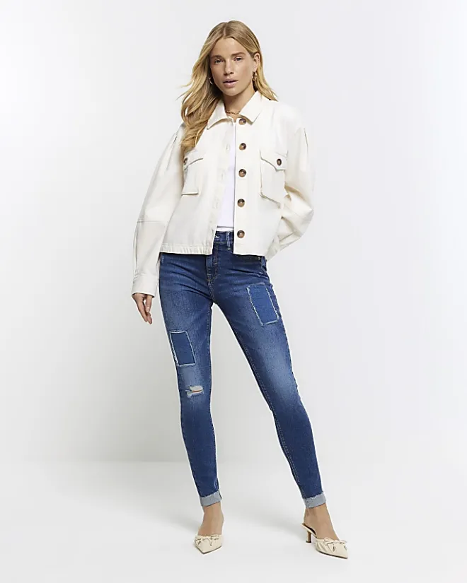 River Island mid rise bum sculpt patch skinny jeans Blue Best