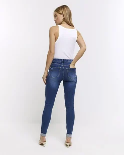 River Island mid rise bum sculpt patch skinny jeans Blue Best