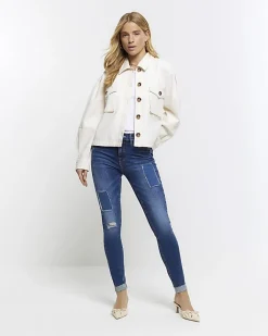 River Island mid rise bum sculpt patch skinny jeans Blue Best