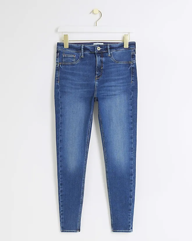 River Island mid rise bum sculpt skinny jeans Blue Fashion