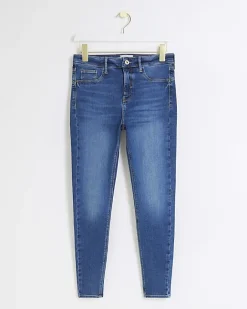 River Island mid rise bum sculpt skinny jeans Blue Fashion