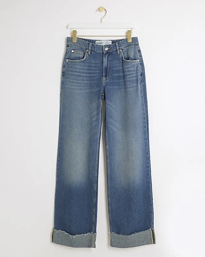 River Island mid rise loose baggy jeans Blue Sale