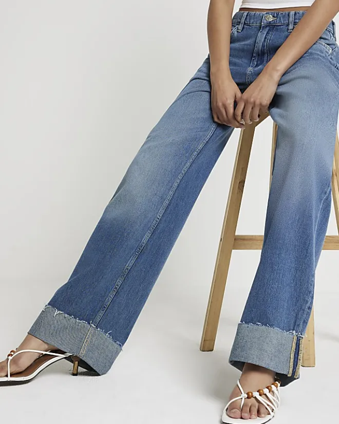 River Island mid rise loose baggy jeans Blue Sale