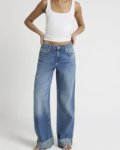 River Island mid rise loose baggy jeans Blue Sale