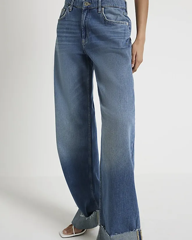 River Island mid rise loose baggy jeans Blue Sale
