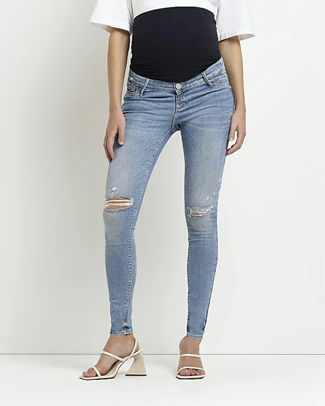 River Island mid rise maternity ripped skinny jeans Blue New