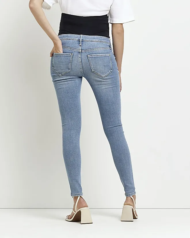 River Island mid rise maternity ripped skinny jeans Blue New