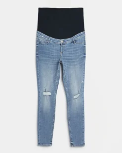 River Island mid rise maternity ripped skinny jeans Blue New