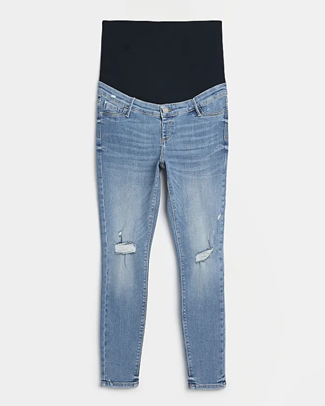 River Island mid rise maternity ripped skinny jeans Blue New