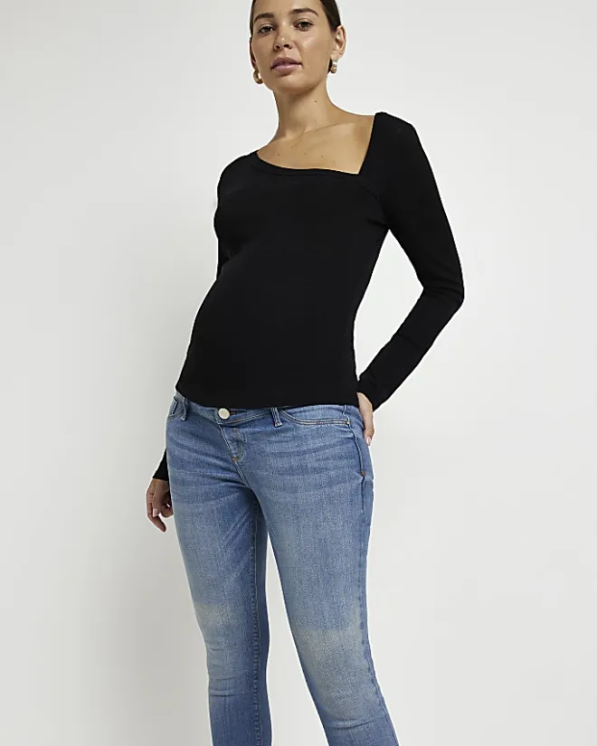 River Island mid rise maternity skinny jeans Blue Sale
