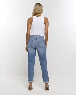 River Island mid rise relaxed straight jeans Blue Hot