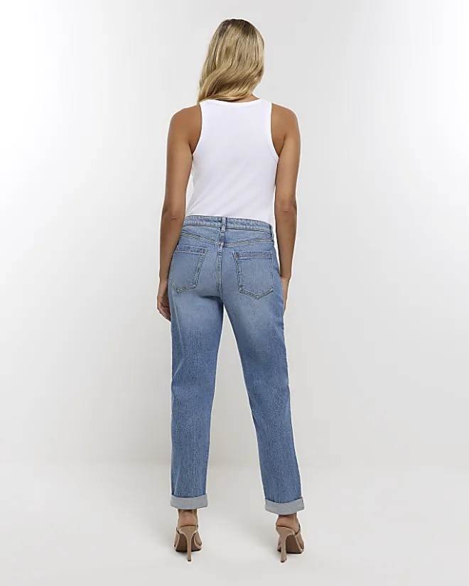 River Island mid rise relaxed straight jeans Blue Hot
