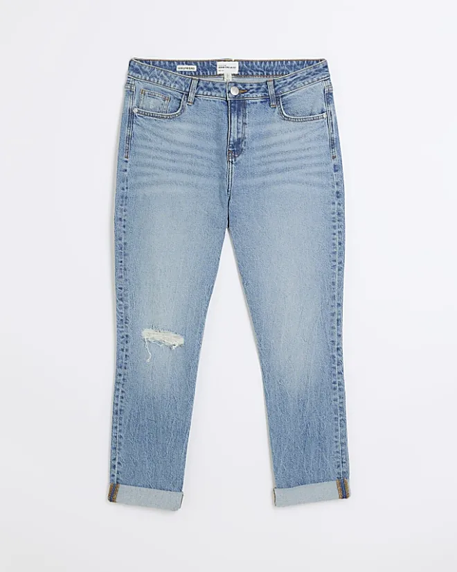 River Island mid rise relaxed straight jeans Blue Hot