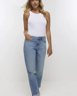 River Island mid rise relaxed straight jeans Blue Hot