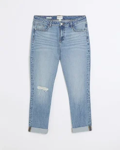 River Island mid rise relaxed straight jeans Blue Hot