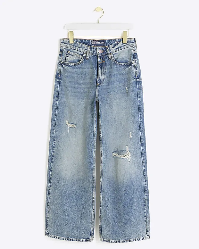 River Island mid rise ripped wide leg jeans Blue New