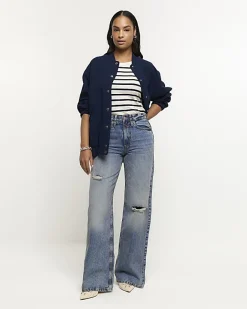 River Island mid rise ripped wide leg jeans Blue New