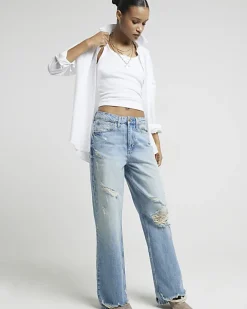 River Island mid rise ripped wide leg jeans Blue Best