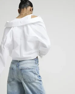 River Island mid rise ripped wide leg jeans Blue Best