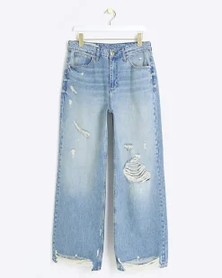 River Island mid rise ripped wide leg jeans Blue Best