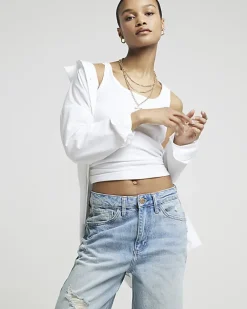 River Island mid rise ripped wide leg jeans Blue Best