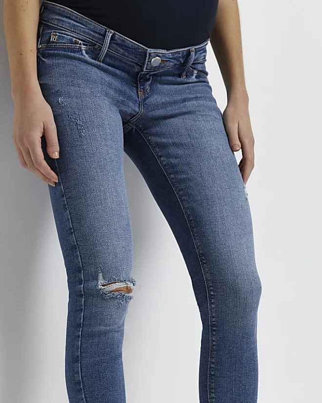 River Island Molly mid rise maternity skinny jeans Blue Clearance