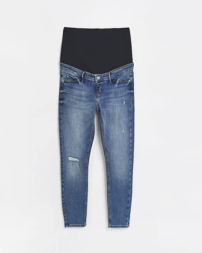 River Island Molly mid rise maternity skinny jeans Blue Clearance