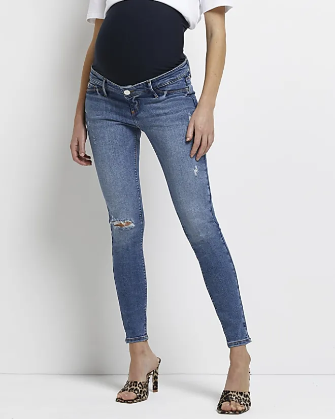 River Island Molly mid rise maternity skinny jeans Blue Clearance
