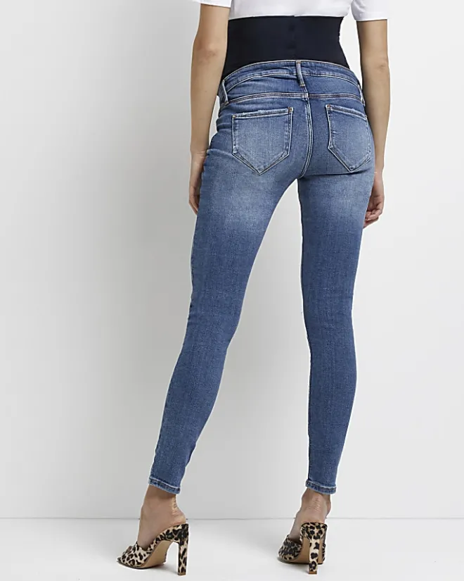 River Island Molly mid rise maternity skinny jeans Blue Clearance