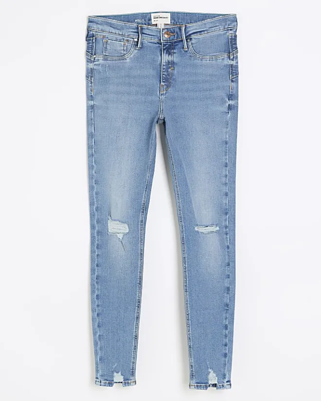 River Island molly ripped bum sculpt jeggings Blue New