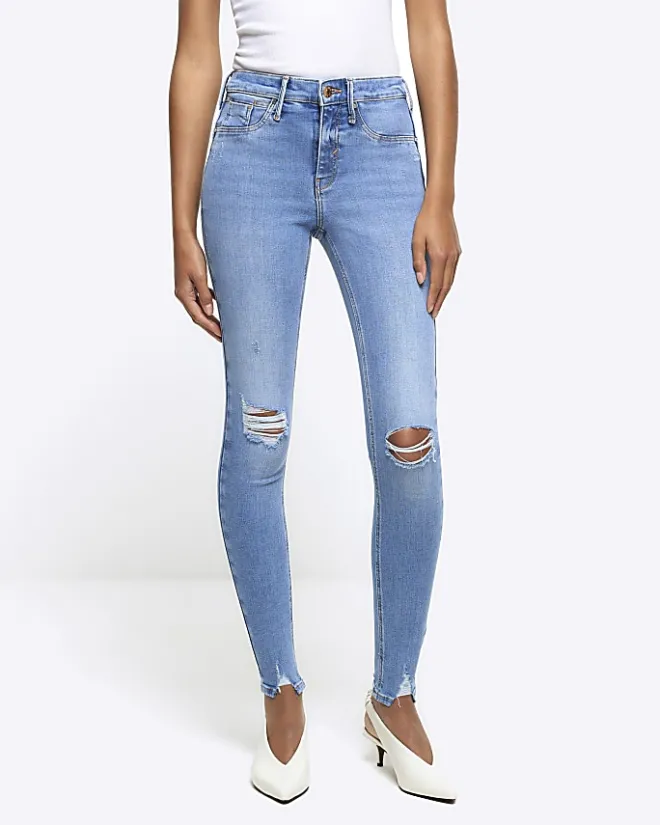 River Island molly ripped bum sculpt jeggings Blue New