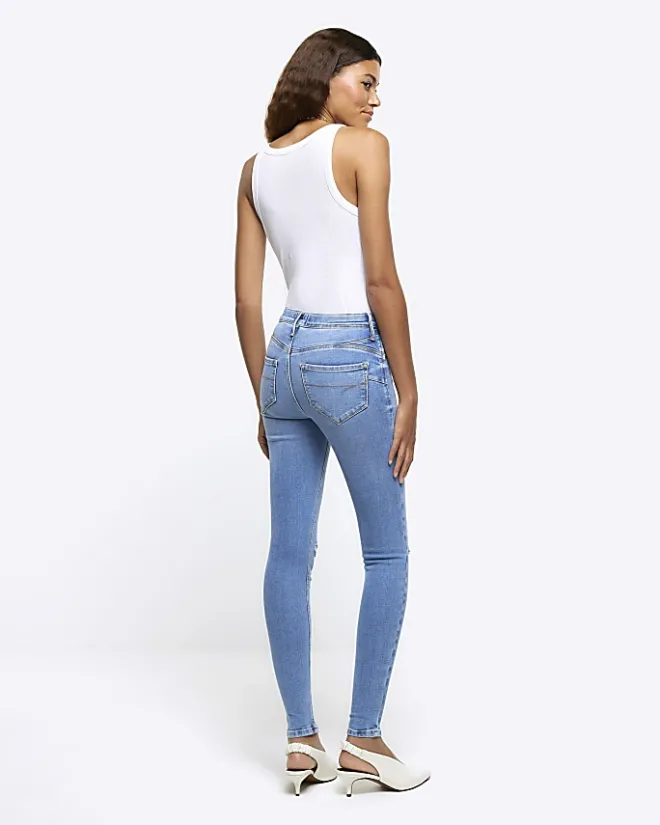 River Island molly ripped bum sculpt jeggings Blue New
